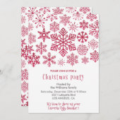 Fête de Noël Invitation Snowflakes Rouge (Devant / Derrière)