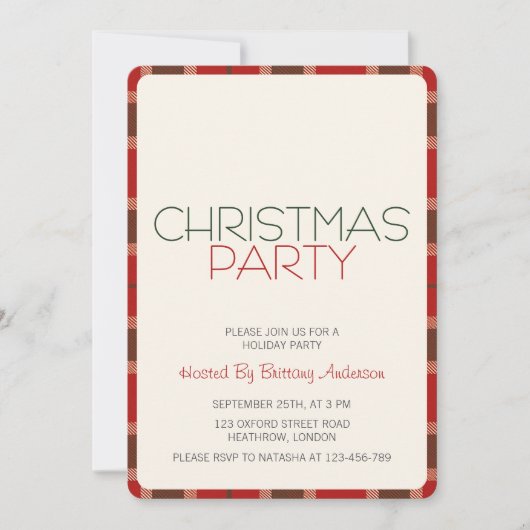 Fête de Noël Invitation Tartan Plaid (Devant)