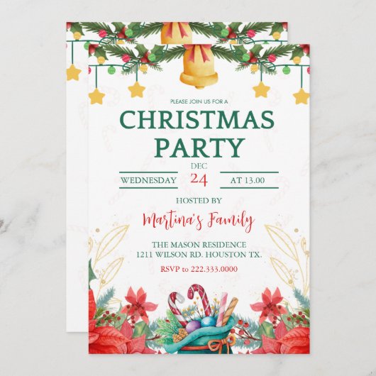 Fête de Noël Invitations Fête de Noël (Devant / Derrière)