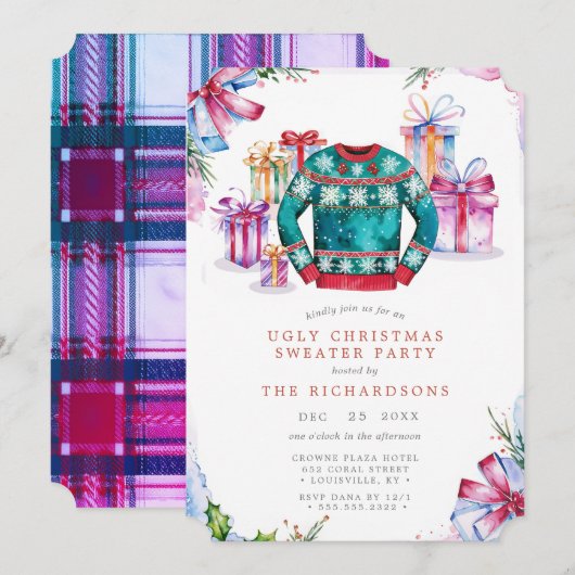 Fête de Noël moche Sweater Party Invitation Card V (Devant / Derrière)