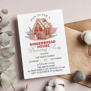 Fête de Noël Pink Gingerbread Maison Invitation