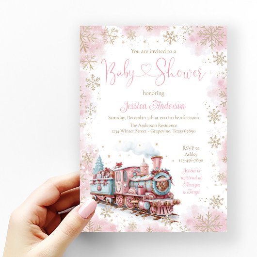 Fête de Noël pour Bébé Fille Train Invitation pour