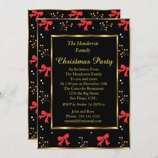Fête de Noël Red Black Invitation (Devant / Derrière)
