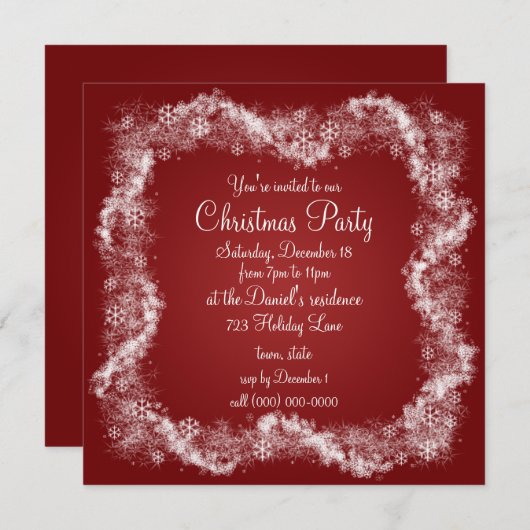 Fête de Noël Rouge Invitations Fêtes Noël (Devant / Derrière)