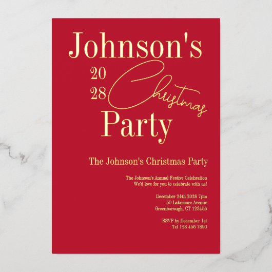 Fête de Noël Rouge moderne Invitation Véritable Or (Recto)