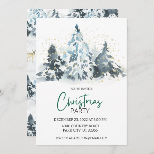 Fête de Noël Rustique Invitation Forêt de cerfs (Devant / Derrière)