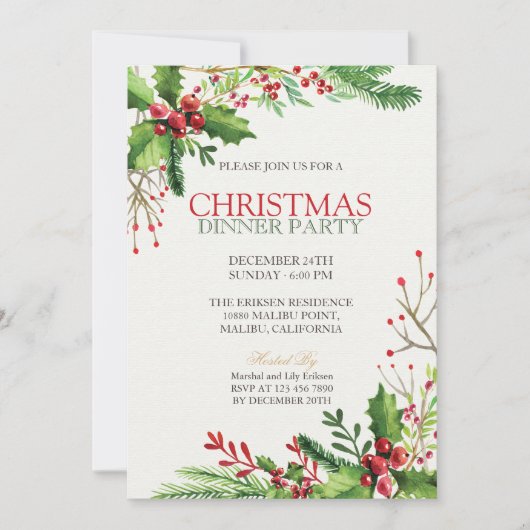 Fête de Noël verte et élégante| Invitation (Devant)