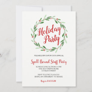 Fête de Noël verte Invitation de couronne