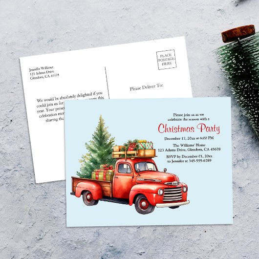 Fête de Noël Vintage Camion Invitation de vacances