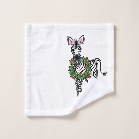 Fête de Noël Zebra, vert rouge Holly couronne (Gant de toilette)