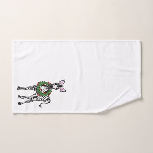 Fête de Noël Zebra, vert rouge Holly couronne (Serviette à main)