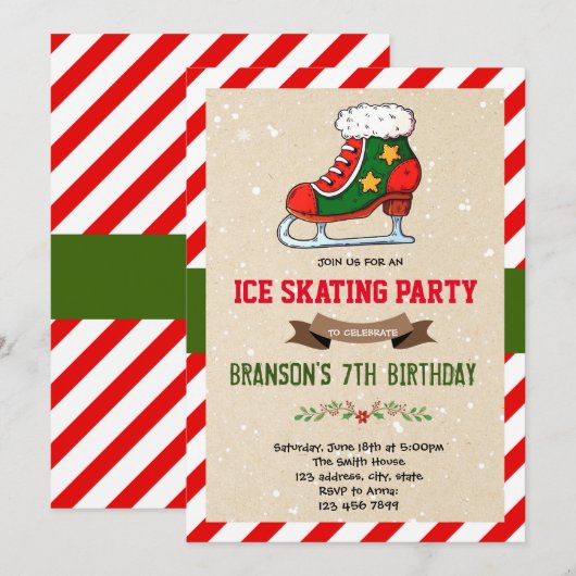 Fête de patinage de Noël Invitation (Devant / Derrière)