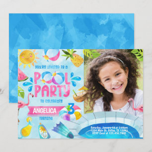 Fête de piscine d'été Anniversaire Invitation Invi