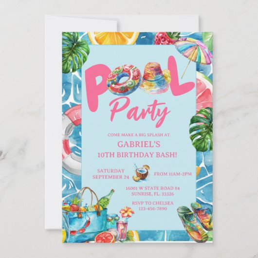 Fête de piscine moderne Invitation d'anniversaire (Devant)