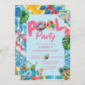 Fête de piscine moderne Invitation d'anniversaire (Devant / Derrière)