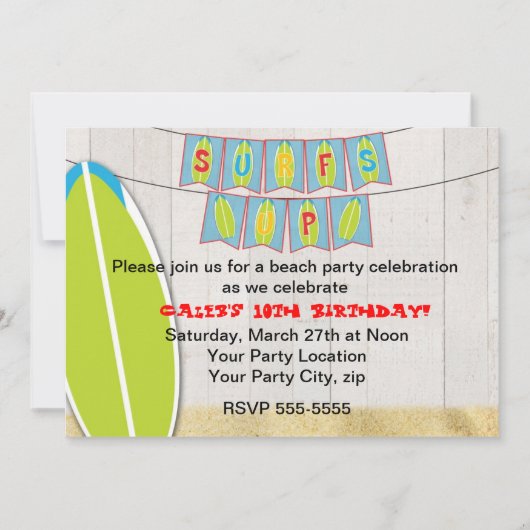 Fête de plage Surf ça décolle Invitation planche d (Devant)