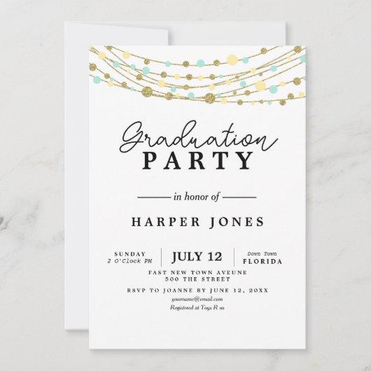fête de remise de diplômes invitation tteal et or  (Devant)