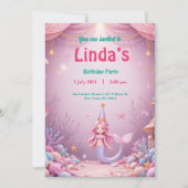 Fête de sirène rose magique Invitation d'anniversa (Devant)