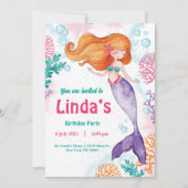 Fête de sirène rose personnalisée Invitation d'ann (Devant)