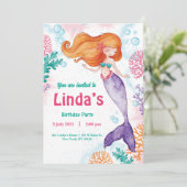 Fête de sirène rose personnalisée Invitation d'ann (Debout devant)