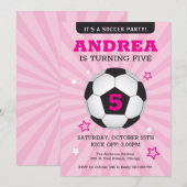 Fête de soccer Anniversaire Invitation rose (Devant / Derrière)