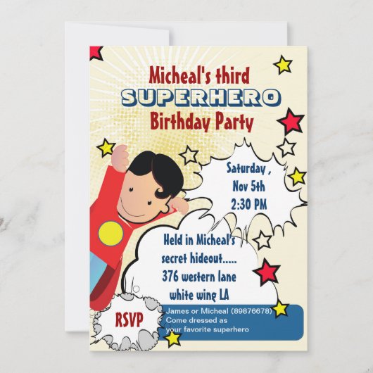 Fête de Superhero Invitation d'anniversaire (Devant)