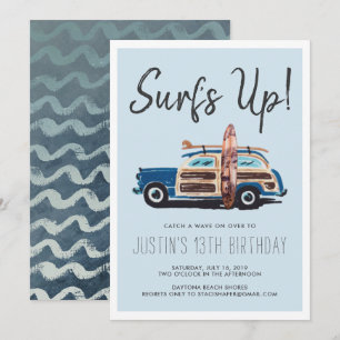 Fête de surf d'été Invitation de voiture vintage