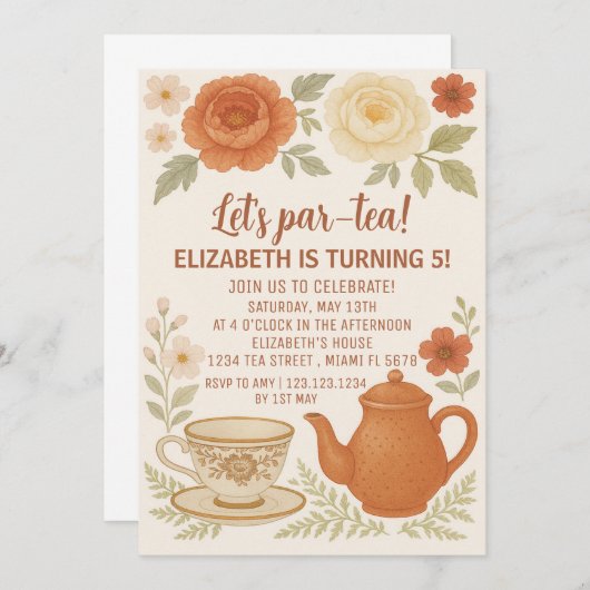 Fête de thé Fairytale Invitation d'anniversaire (Devant / Derrière)