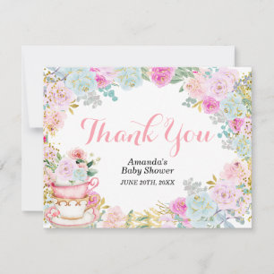 Fête de thé florale pastel Merci Paillettes dorées