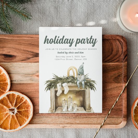 Fête de vacances avec cheminée avec Elf Invitation