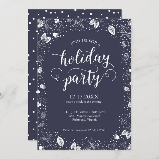 Fête de vacances Invitation Calligraphie Foliage d (Devant / Derrière)