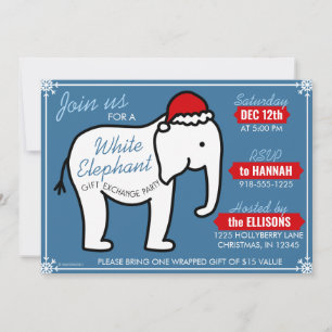 Fête des éléphants blancs Noël (bleu) Invitation