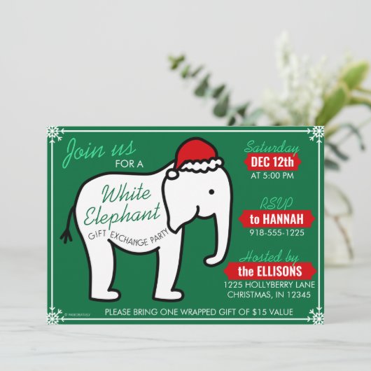 Fête des éléphants blancs Noël (Vert) Invitation (Debout devant)