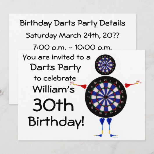 Fête des fléchettes Invitation (Devant / Derrière)