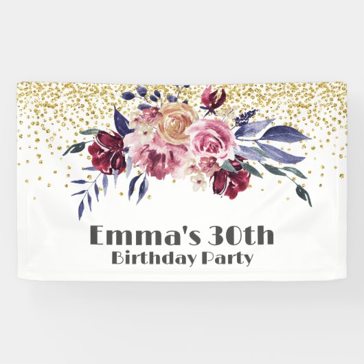 fête des fleurs roses, élégante bannière d'anniver (Horizontal)