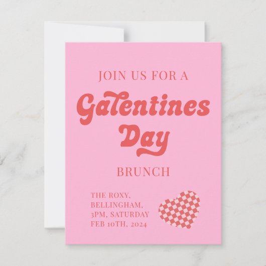 Fête des Galentines Brunch Invitations Coeur rétro (Devant)