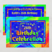 Fête des invitations d'anniversaire de Fireworks (Devant / Derrière)