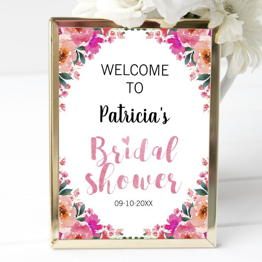 Fête des mariées Affiche de bienvenue rose Floral