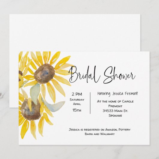 Fête des mariées Automne Tournesol Invitation (Devant / Derrière)