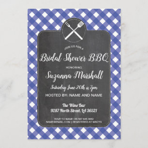 Fête des mariées barbecue Invitation bleu En vichy