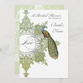 Fête des mariées baroque Peacock Invitation - Lime (Devant / Derrière)