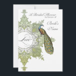 Fête des mariées baroque Peacock Invitation - Lime<br><div class="desc">SÉLECTION DU PAPIER : Ceci est montré sur "papier de base", un autre grand choix serait "glace métallique" qui est une surface brillante blanche et percée. Il serait également magnifique sur le lin "Champagne Metallic", feutre ou l'un des autres choix. DESIGN : Cette collection de mariages d'inspiration vintage possède un...</div>