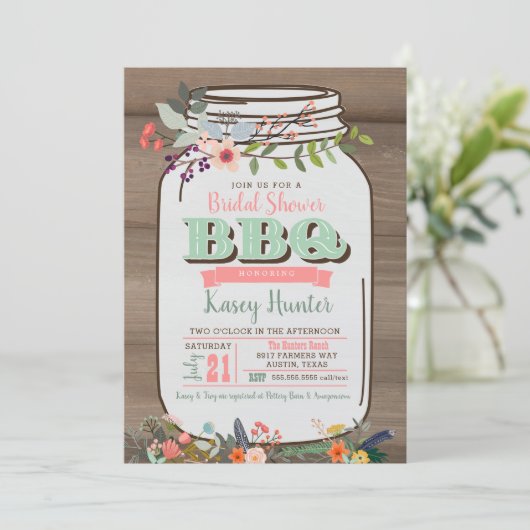 Fête des mariées BBQ Mason Jar Invitation (Debout devant)