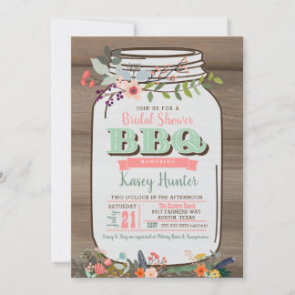 Fête des mariées BBQ Mason Jar Invitation