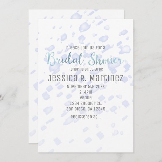 Fête des mariées Bleu Pluie Aquarelle Invitations (Devant / Derrière)