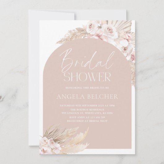 Fête des mariées Boho pampas Grass Invitation (Devant)