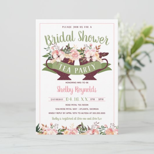 Fête des mariées Boho Tea Party Invitation (Debout devant)