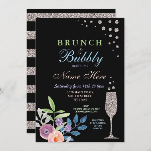 Fête des mariées Brunch & Bubbly Argent Invitation (Devant / Derrière)