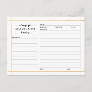 Fête des mariées carte de recette, cadre or simple
