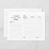 Fête des mariées carte de recette, jeu blanc simpl (Devant / Derrière)